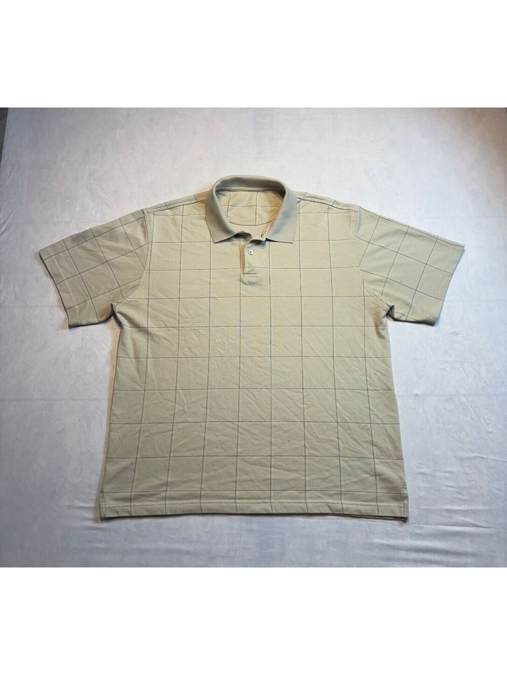 Men's Beige Polo Shirt with Subtle Checkered Pattern, Size L